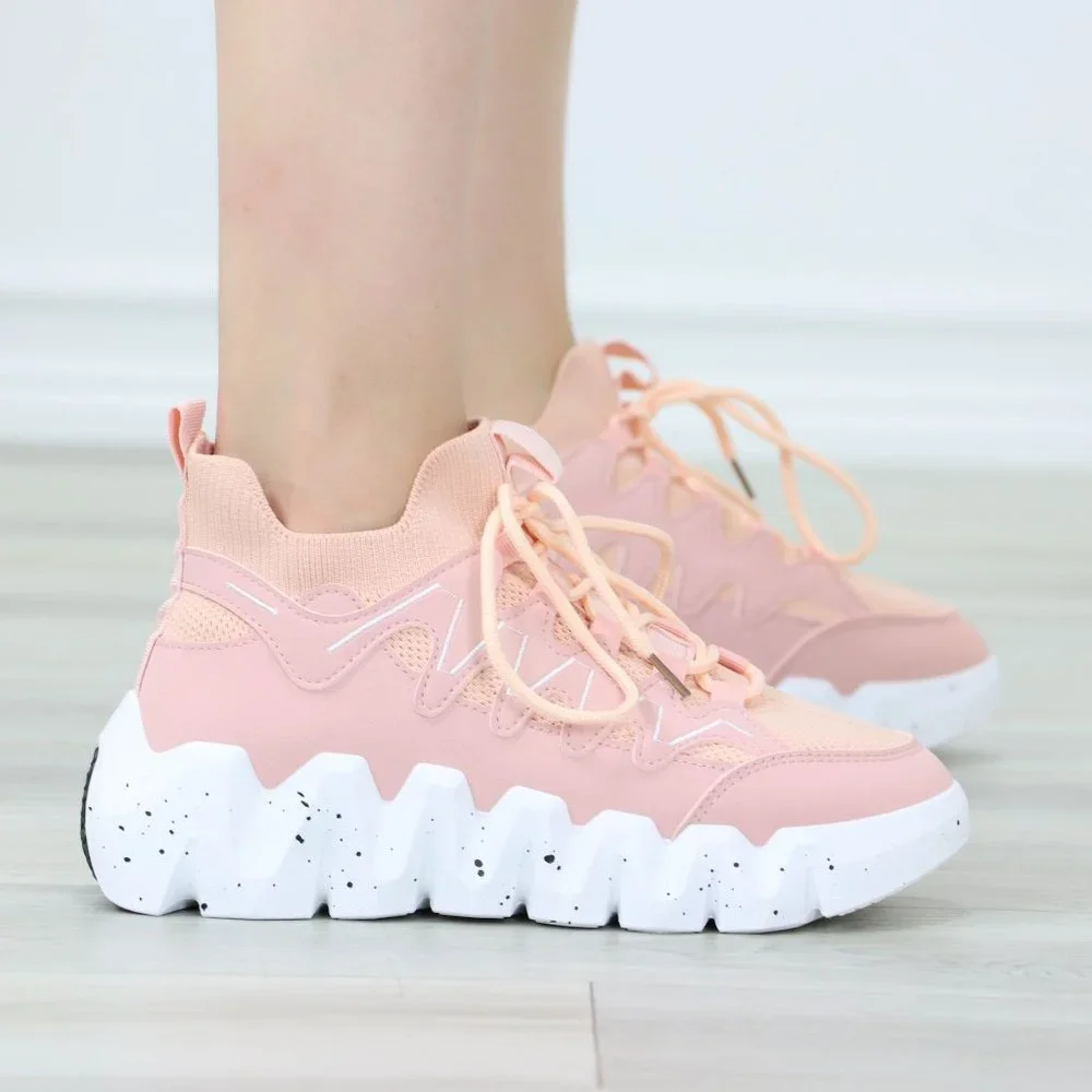 Womens Sock Sneakers Pink Fashion Chunky Heel Snockers Shoes Slip Ons - Picture 6 of 12